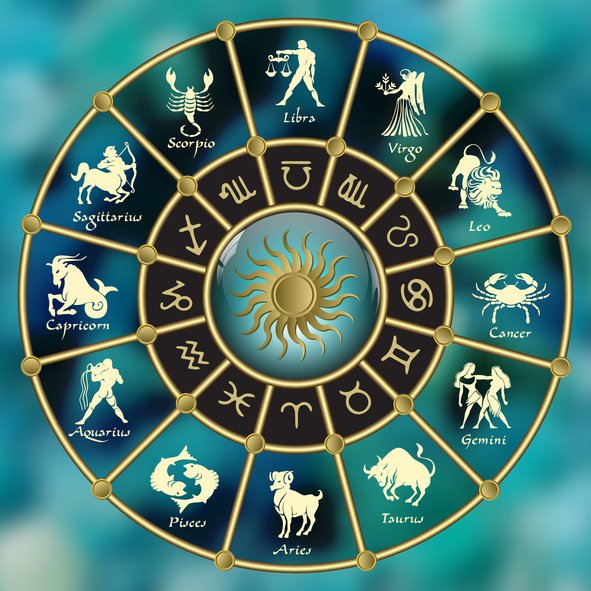 Gold-blue horoscope circle.Circle with signs of zodiac.Vector illustration